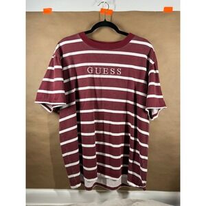 GUESS Originals Striped T-Shirt Maroon White Menswear Casual Top